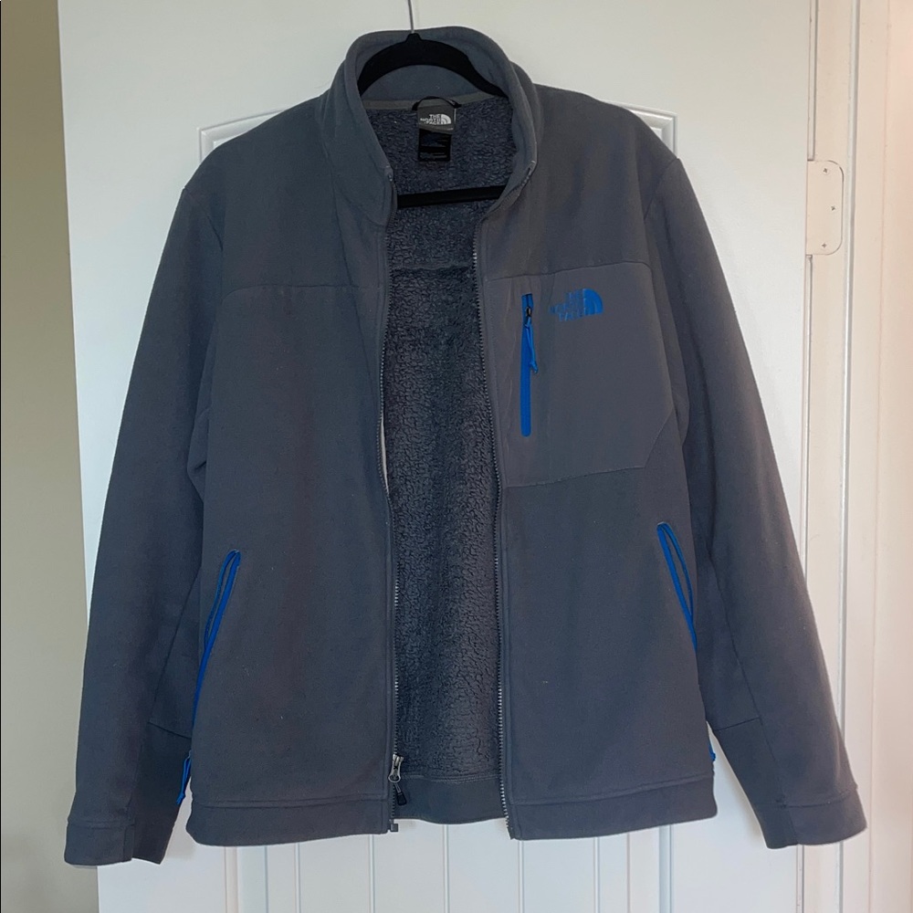 The North Face Men's Charcoal Jacket with Electric Blue Details